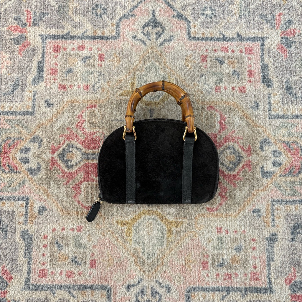 Gucci Black Suede Mini Dome Bag With Bamboo Handles